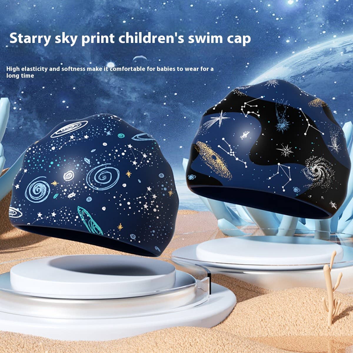 Boys' XL Silicone Swim Cap ??œGalaxy Print Comfy Fit_CWMM6785