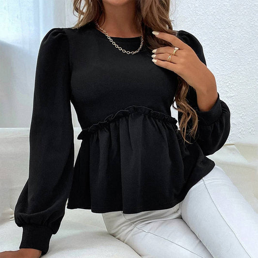 ROUND NECK BUBBLE SHIRT RUFFLED DESIGN TOP