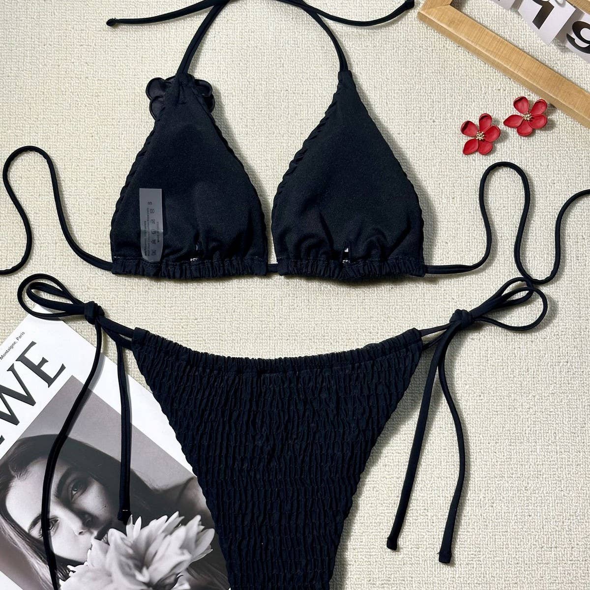 3D Floral Bikini Set - Sexy Triangle Cup Swimsuit_CWMW0687