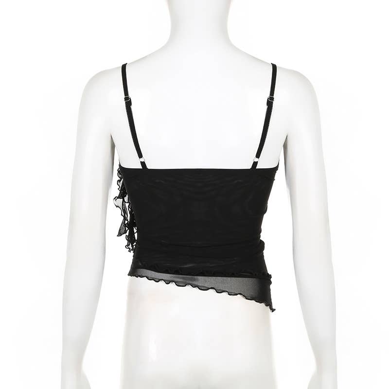 Sexy double-layer patchwork ruffled halter top