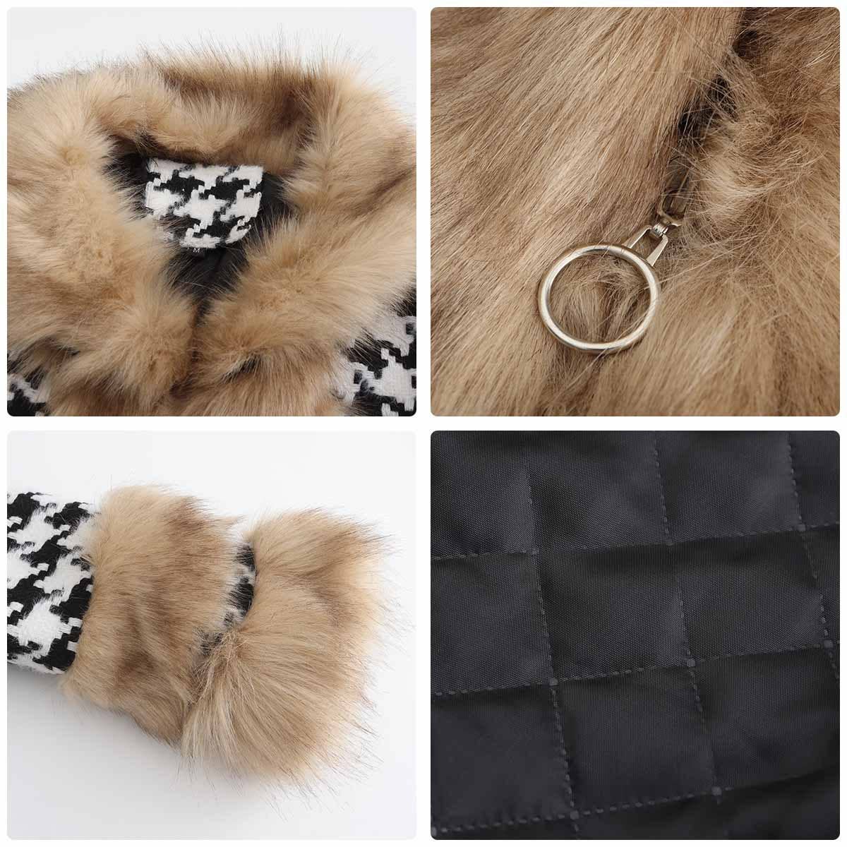STYLISH PLAID COAT WITH FUR COLLAR