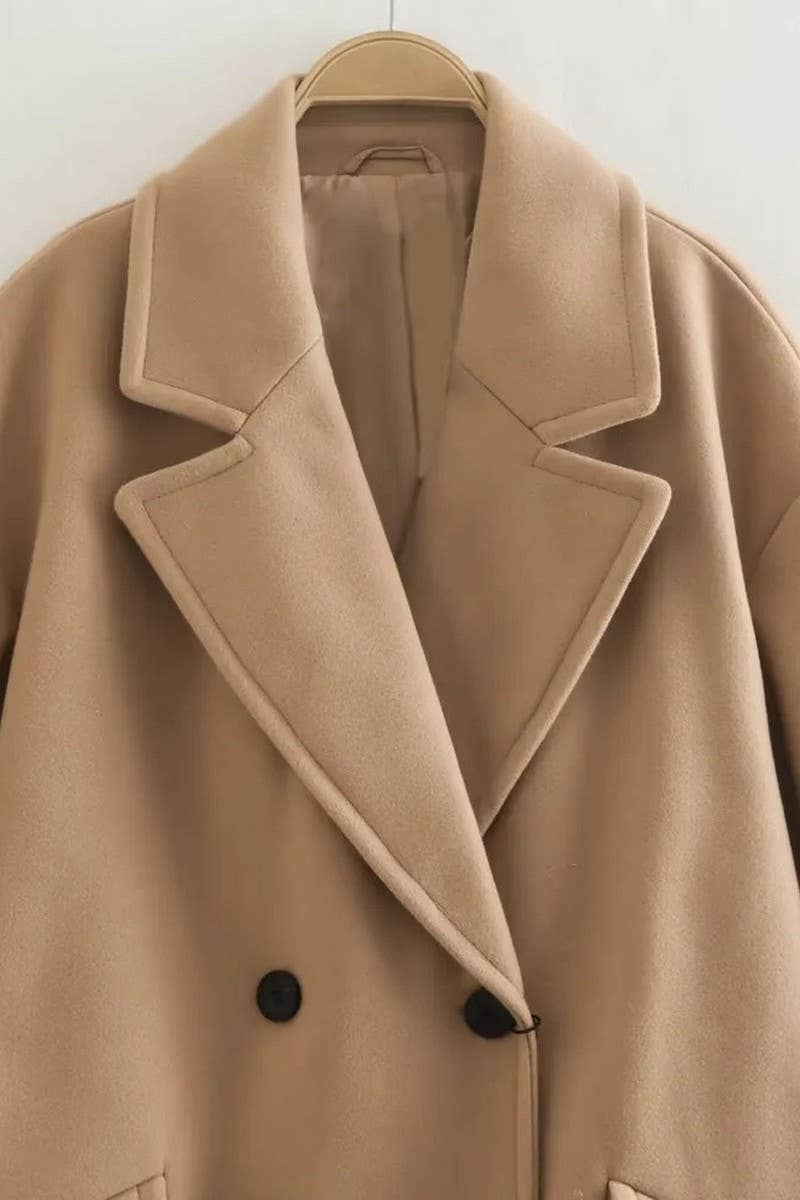 CWOCO1079_SOLID COLOR MID-LENGTH TRENCH COAT WOOLEN COAT