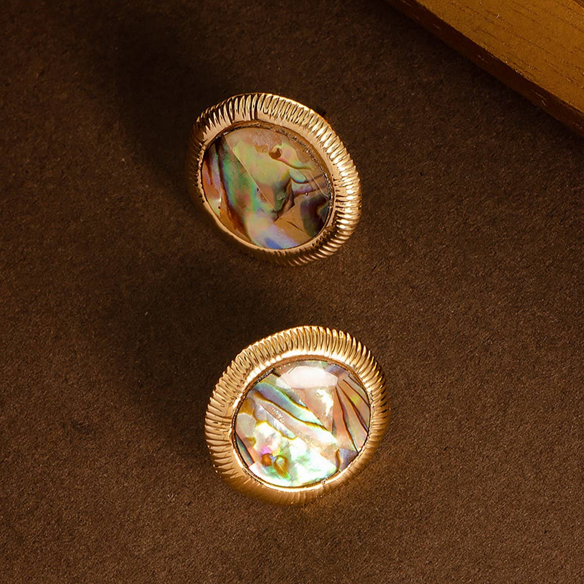 IRREGULAR GEOMETRIC ROUND ABALONE EARRINGS