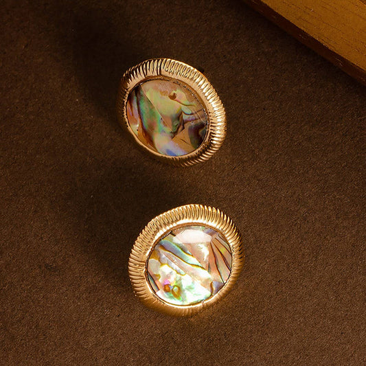 IRREGULAR GEOMETRIC ROUND ABALONE EARRINGS