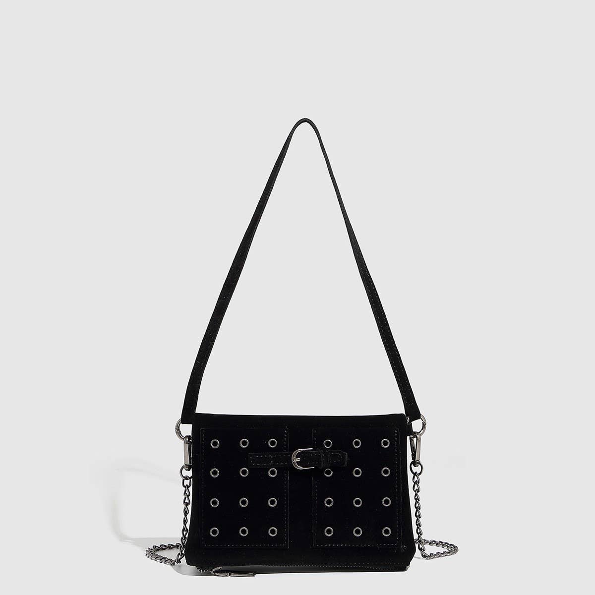 Vintage Suede Chain Studded Envelope Bag_CWAB5698