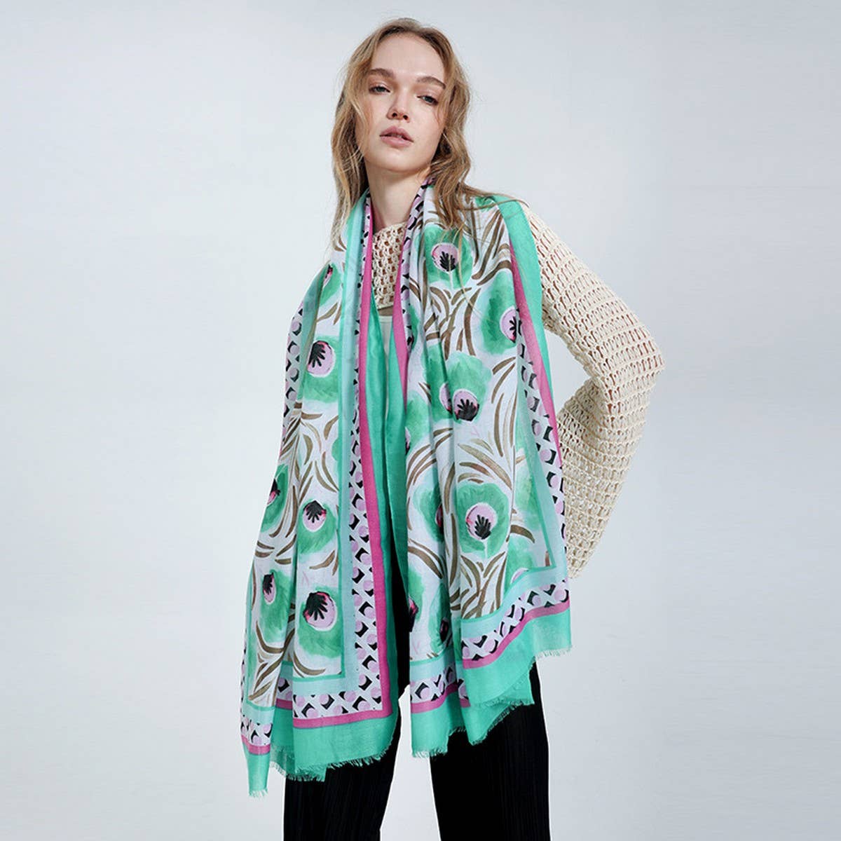 Floral Print Satin Scarf ? Spring Beach Wrap