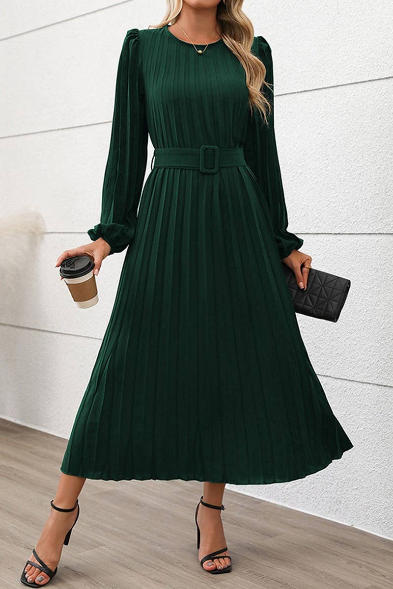 CWDMD4817_ELEGANT ROUND NECK HIGH WAIST DRESS