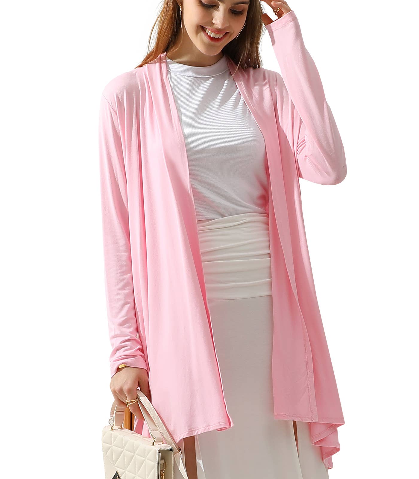 AWTL074_Long Sleeve Casual Open Front Long Cardigan