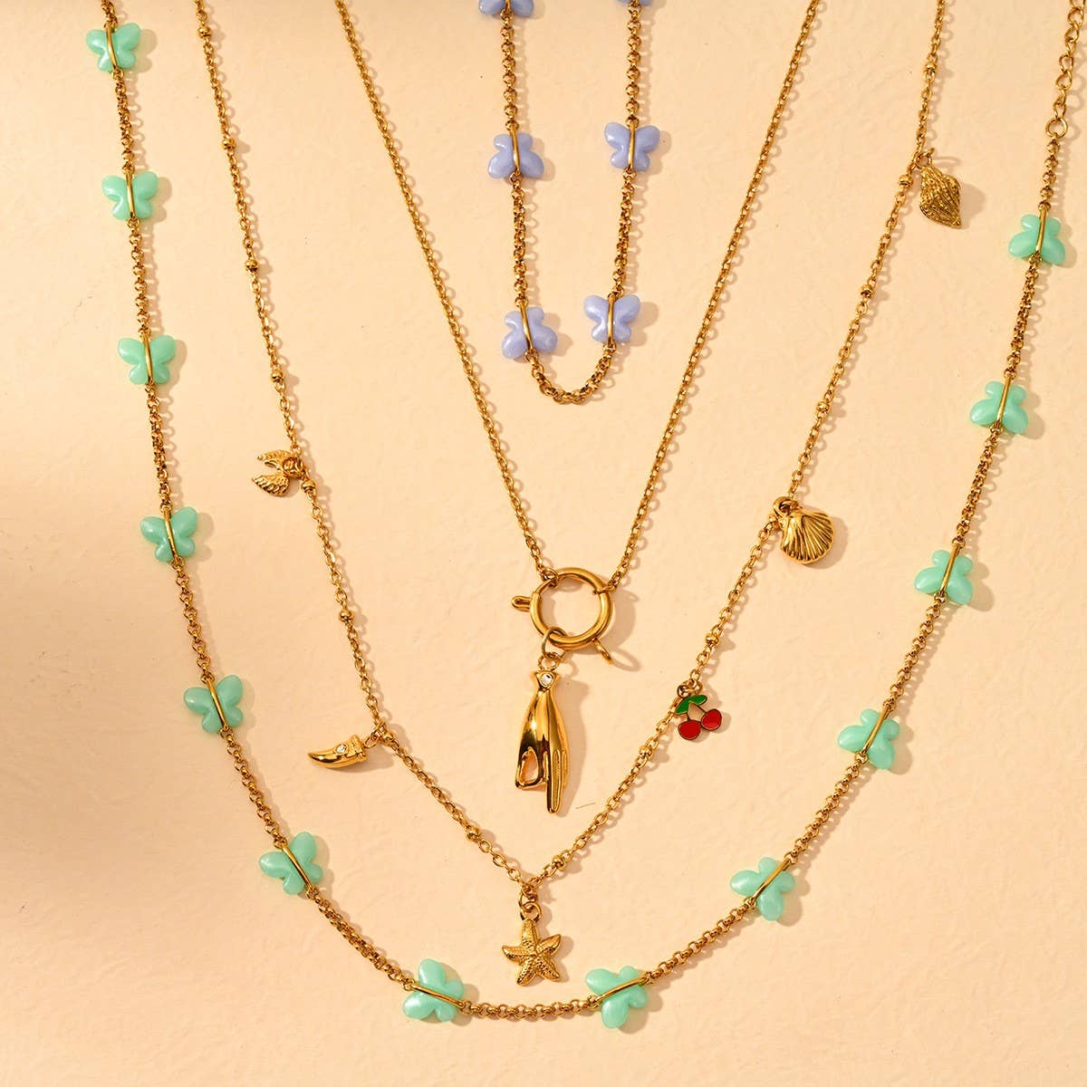 Minimalist 18K Steel Butterfly Ocean Pendant