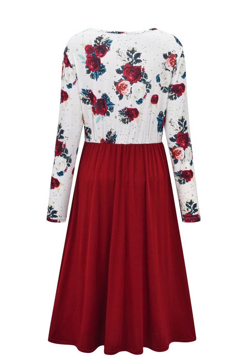 CWDMD3607_PRINTED PATCHWORK MULTIFUNCTIONAL NURSING DRESS