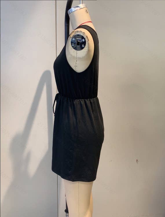 Sleeveless cinched-waist vest jumpsuit shorts