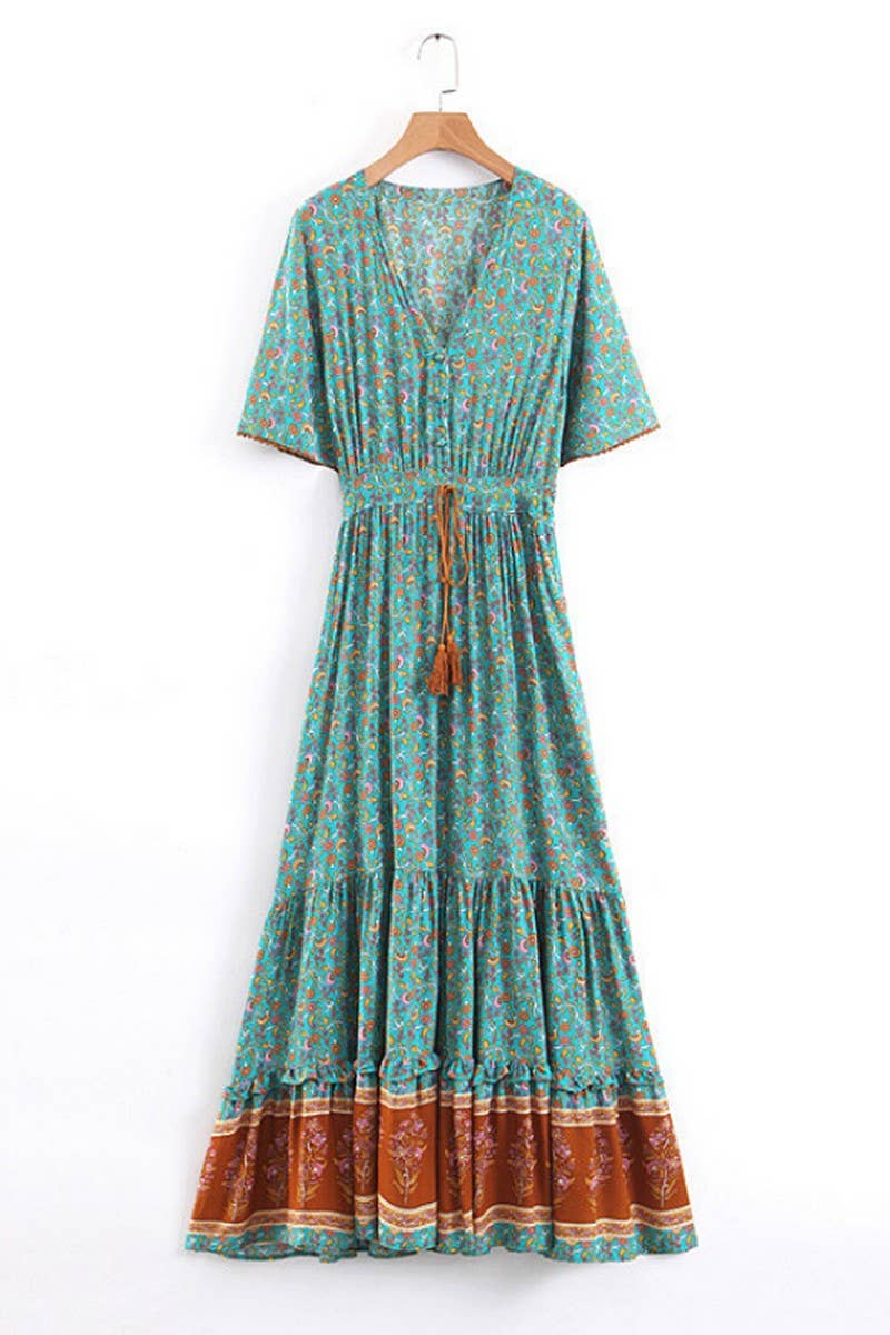CWDMD01239_V NECK BOHEMIAN PLACEMENT PRINT DRESS