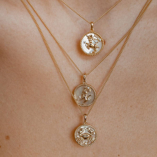 12 Constellations Shell Coin Necklace_CWMM3750