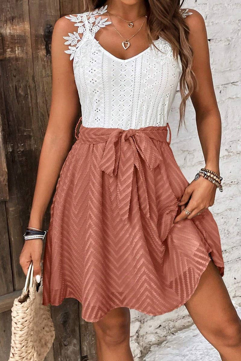 CWDSD8245_CHIC COLORBLOCK V-NECK SLIM FIT WORK DRESS