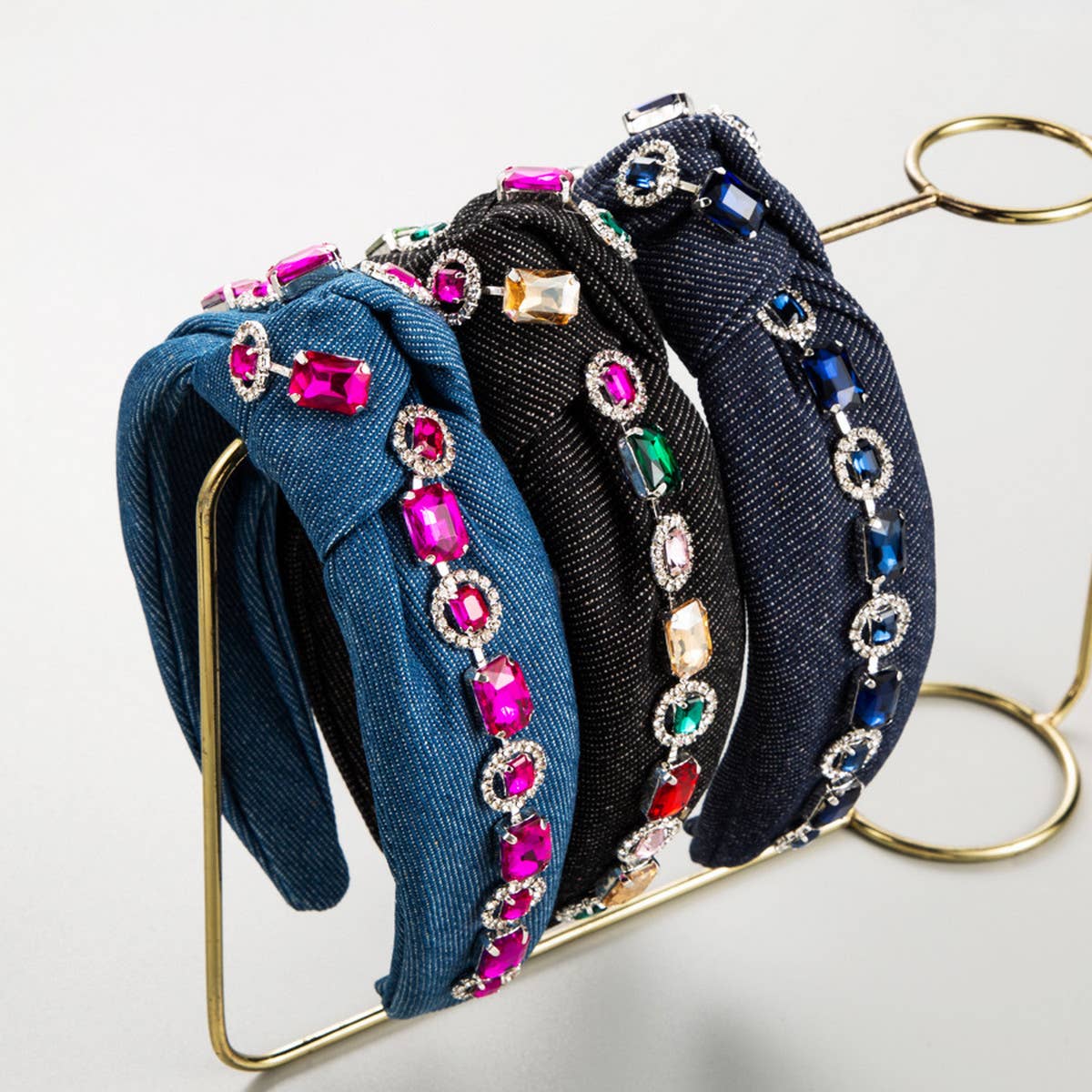 SIMPLE RHINESTONE KNOT DENIM HEADBAND_CWAHA2127