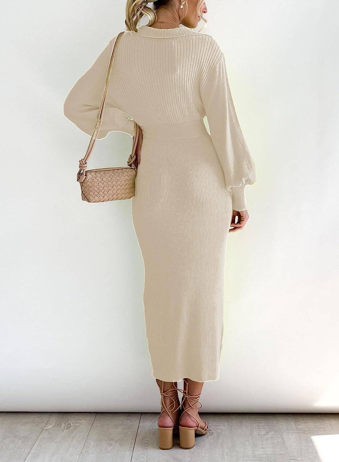 V-NECK SEXY KNIT SHEATH LACE-UP DRESS