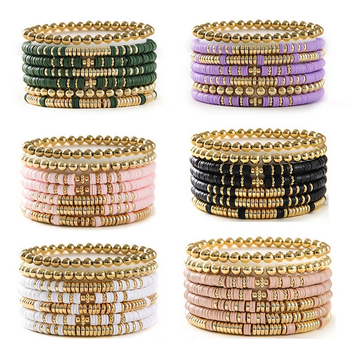SIMPLE STACKED DISC BEAD BRACELET SET_CWMM3531