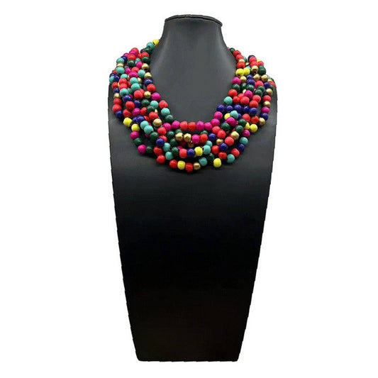 ETHNIC STYLE COLORFUL WOODEN BEADS WOVEN NECKLACE