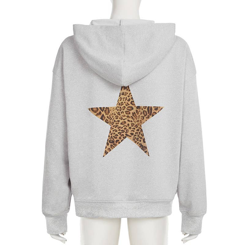 STAR LEOPARD PRINT LOOSE HOODIE HOODIE LADY