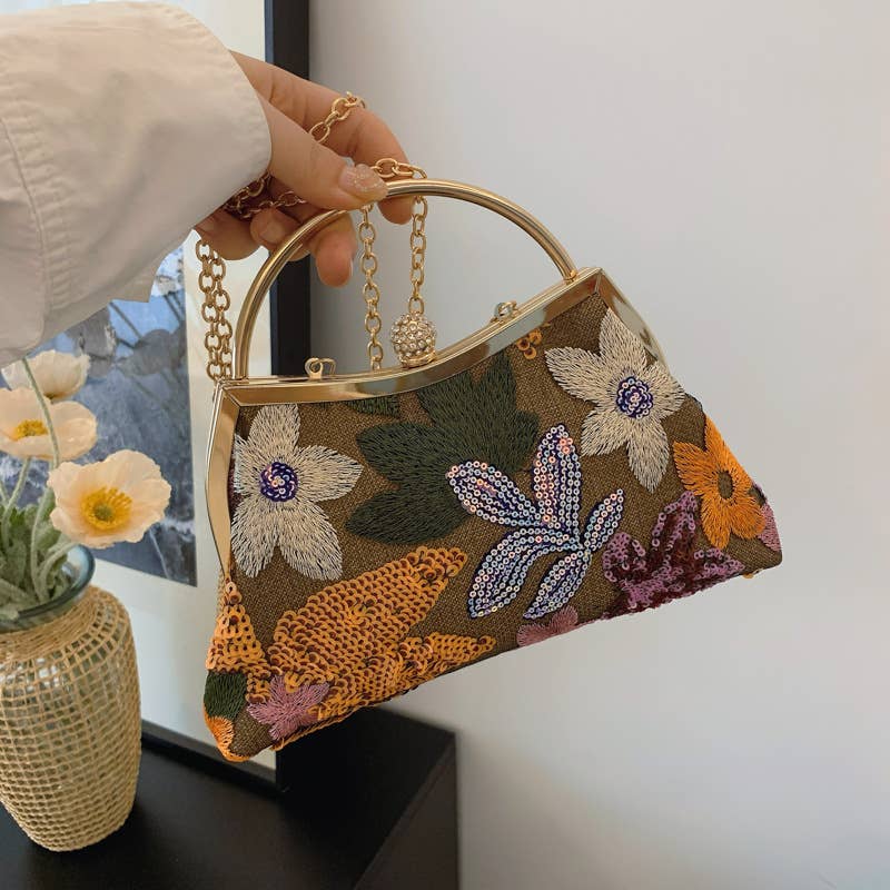 Chinese-style fashionable sequined flower handbag