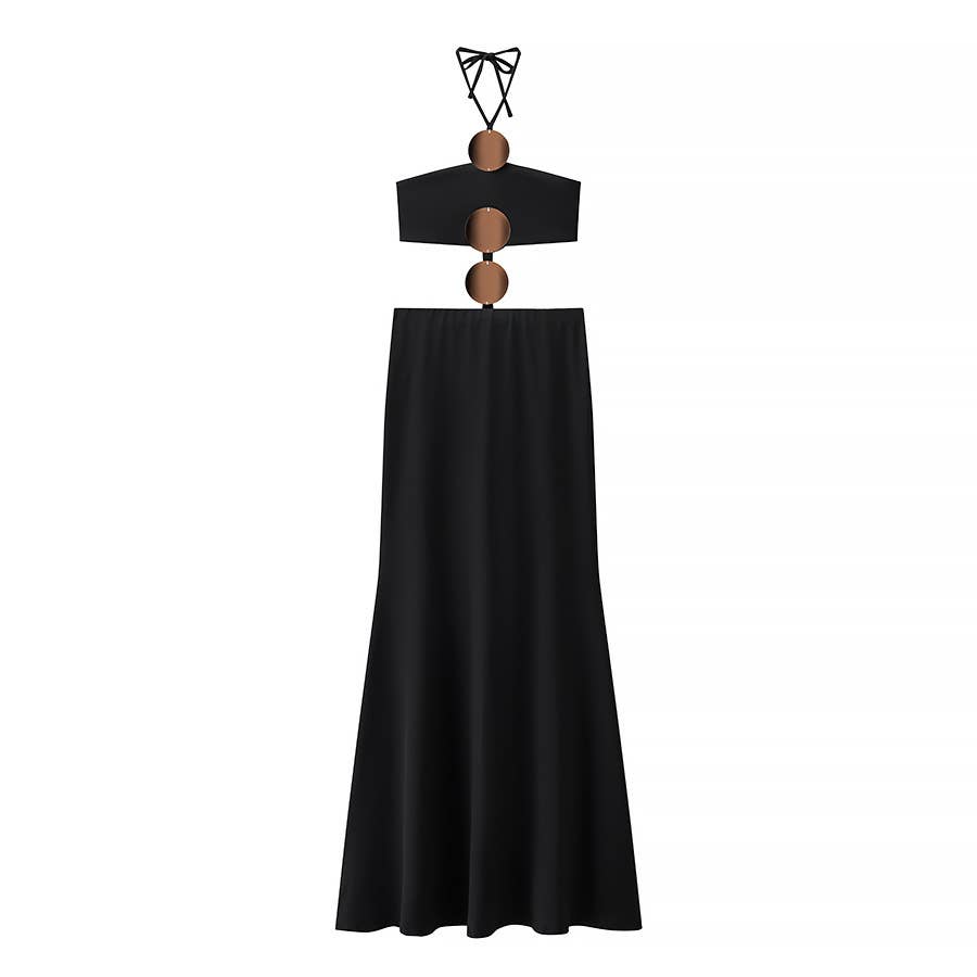 One-shoulder cutout halter sequined dress