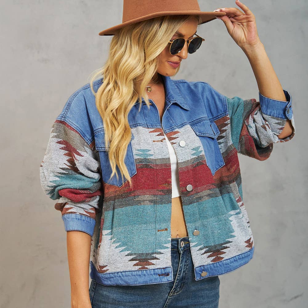 Washed and color-blocked denim jacket