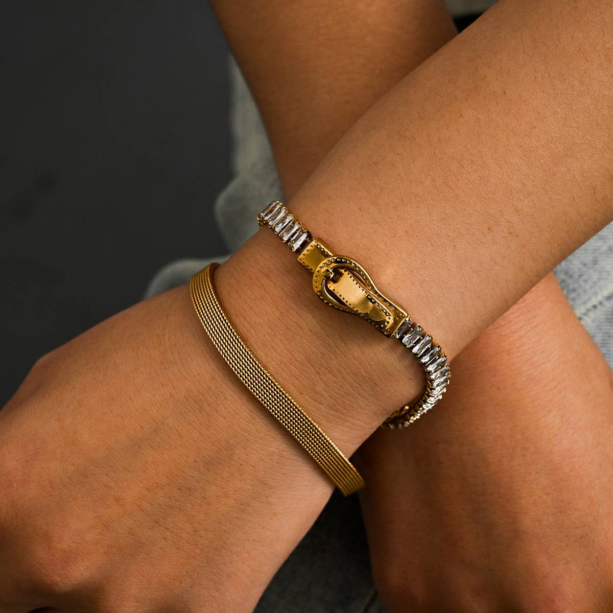 18K Stainless Steel Bracelet with Zircon Stones_CWAJE4601