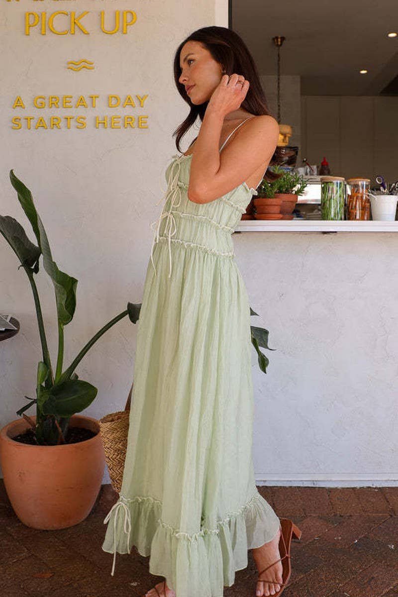 CWDMD5672_RUFFLE STRAP BOW TIE ELEGANT FORMAL MAXI DRESS