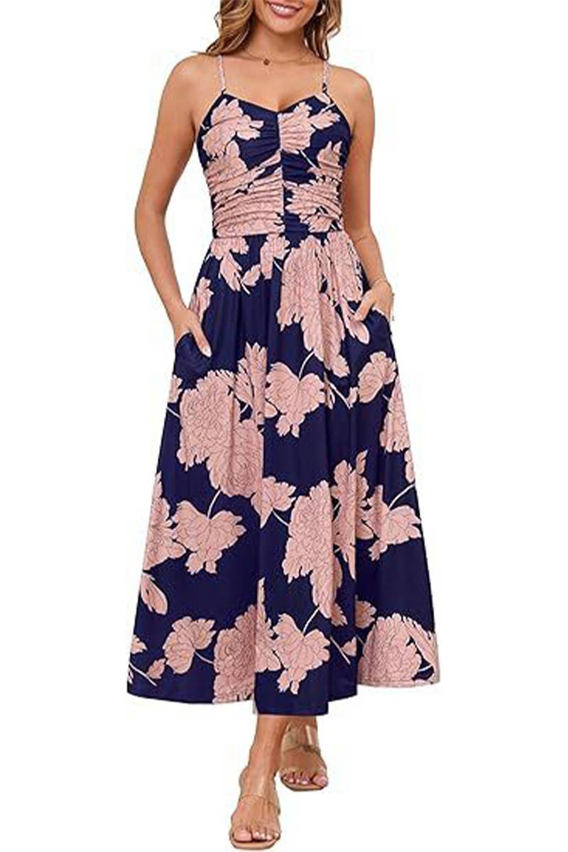 CWDHL1087_SPAGHETTI STRAP FLORAL PRINT TANK DRESS