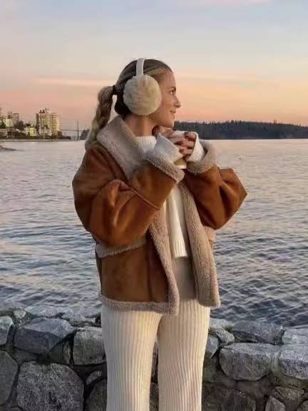 VINTAGE LAPEL BAGGY FUR ALL-IN-ONE COAT FOR WOMEN