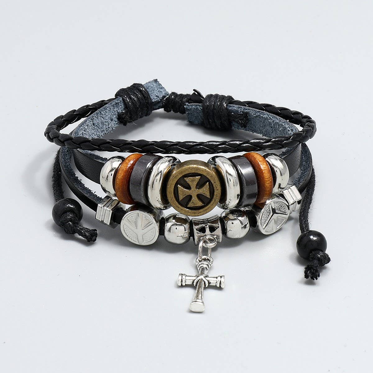 CREATIVE BEADED CROSS LEATHER BRACELET