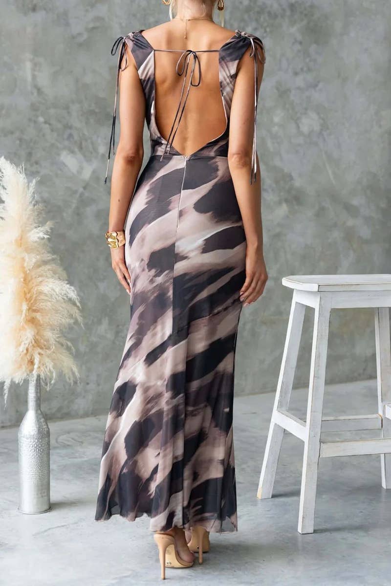 CWDMD5505_SUMMER ELEGANT V-NECK BACKLESS LACE-UP DRESS