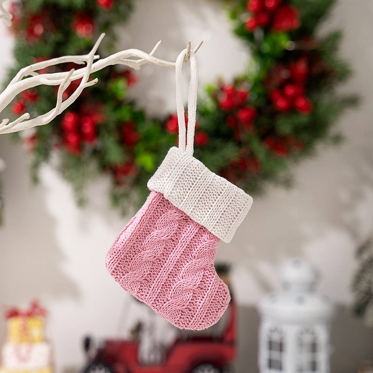 CWAG00595_NORDIC PINK MINI KNITTED CHRISTMAS STOCKING