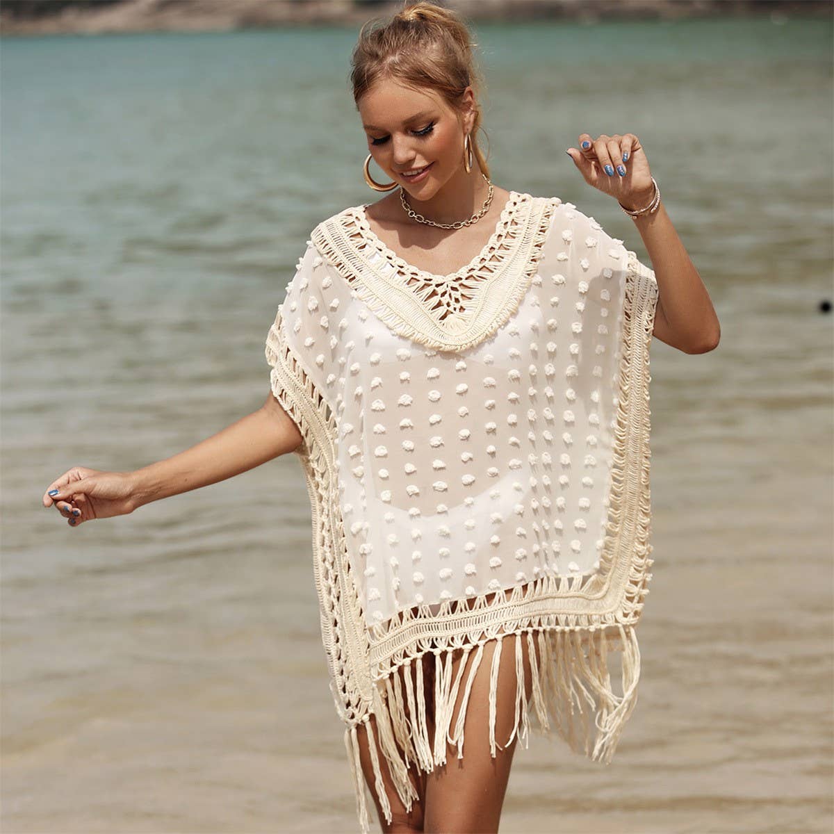 SPLICED TASSEL CROCHET BEACH COVER-UP_CWMM1229