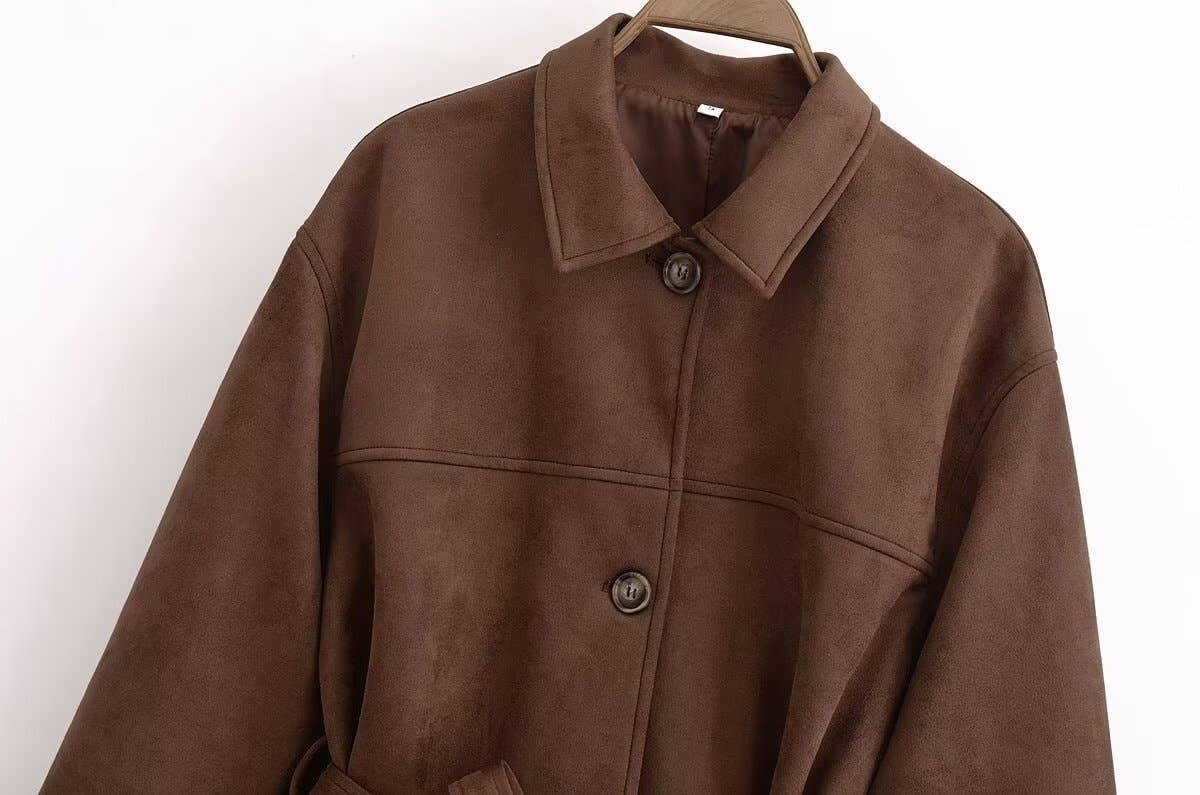 Suede lapel single breasted loose jacket