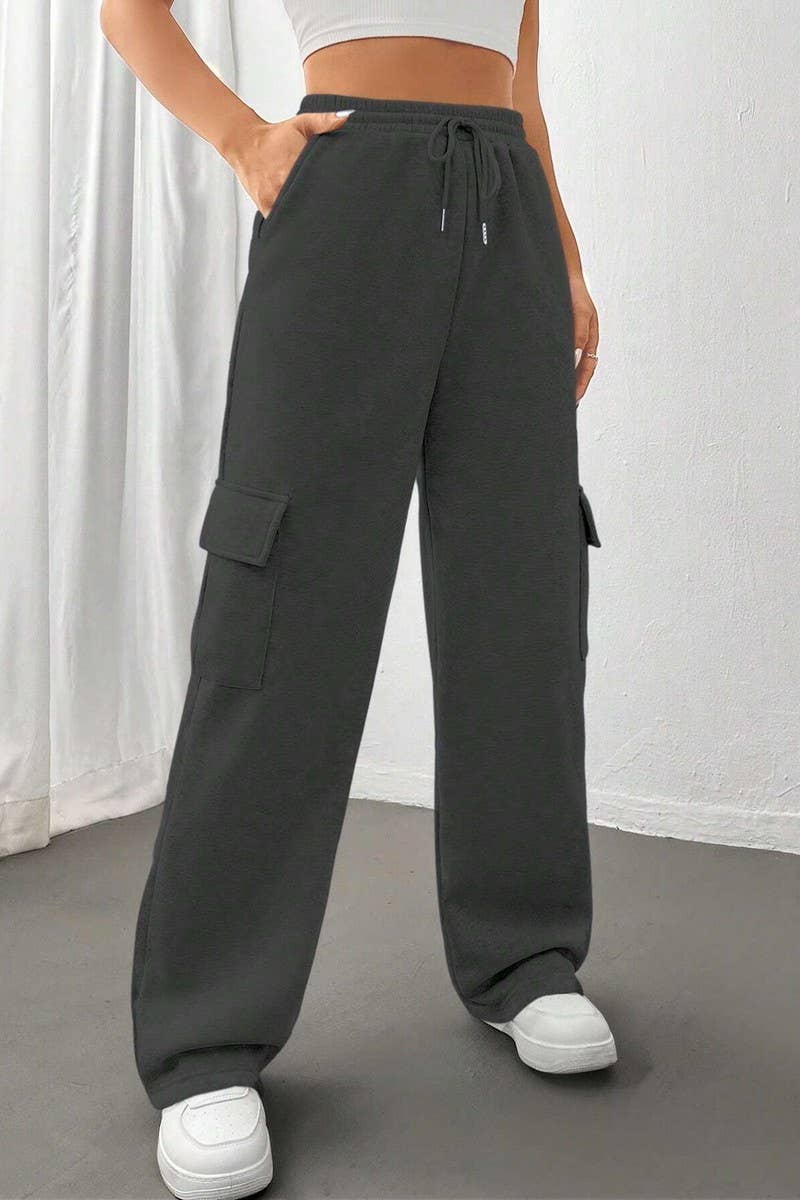 CWBLP0975_POCKET ELASTIC WAIST STRAIGHT WIDE LEG SWEATPANTS
