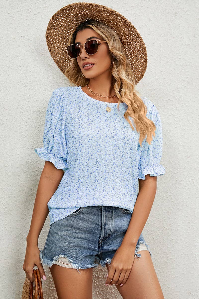 Cwtts0755_Round Neck Short Sleeved Top