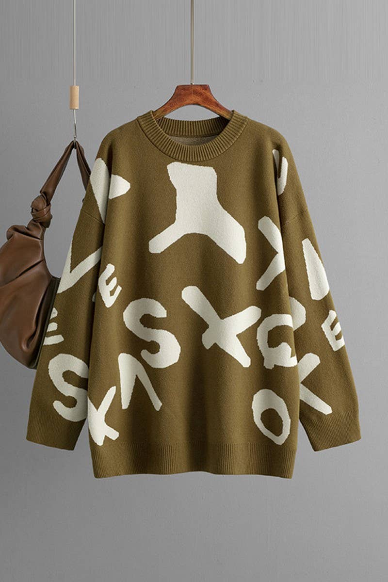 CWOSWL07293_WOMEN¡¯S JACQUARD KNIT LONGLINE SWEATER TOP