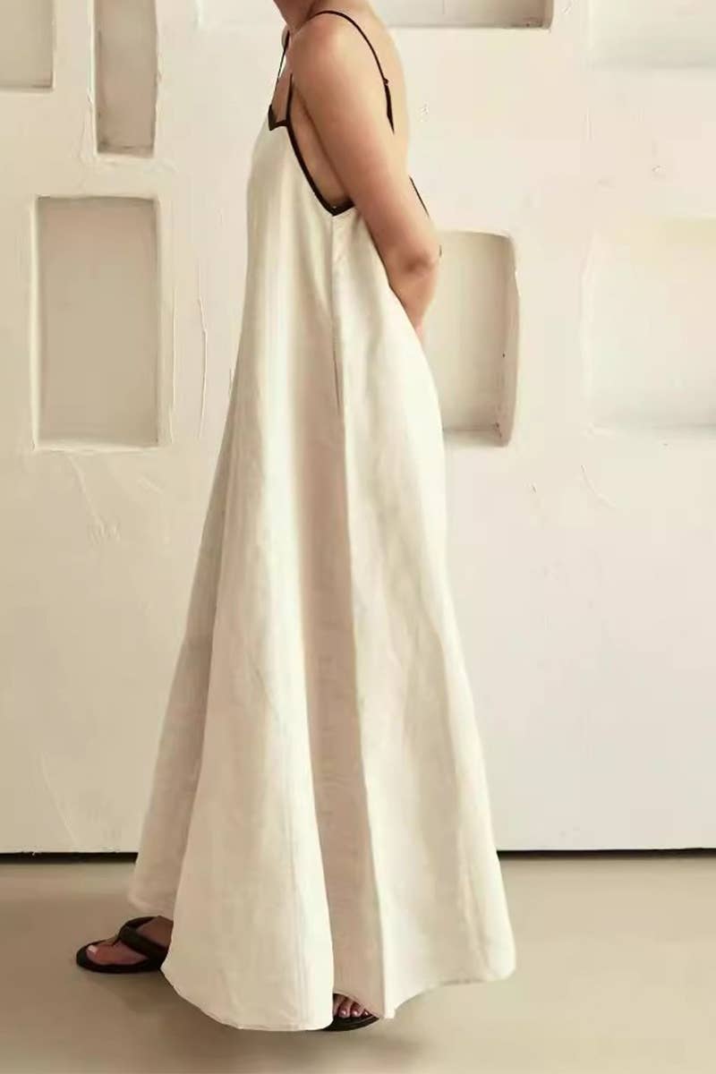 CWDMD5469_FASHIONABLE CONTRAST COLOR SLING DRESS