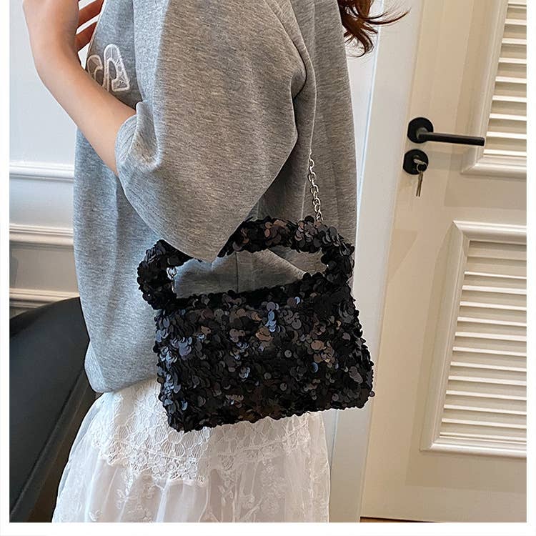 Sequined versatile pleated crossbody bag