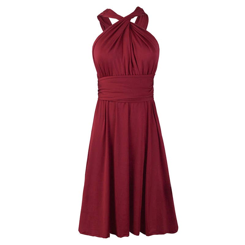 Solid Color Tie-Up Multi-Way Flowy Dress
