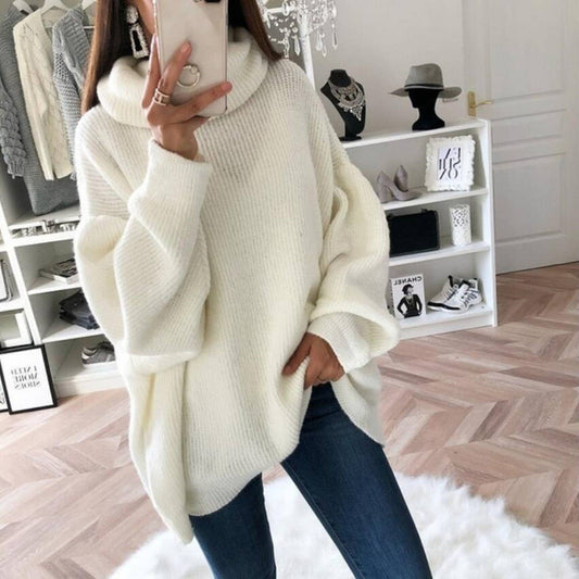 Women's Solid Turtleneck Loose Knit Sweater