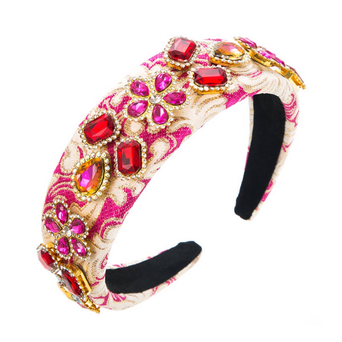 VINTAGE EMBROIDERED FABRIC WIDE BRIM HEADBAND