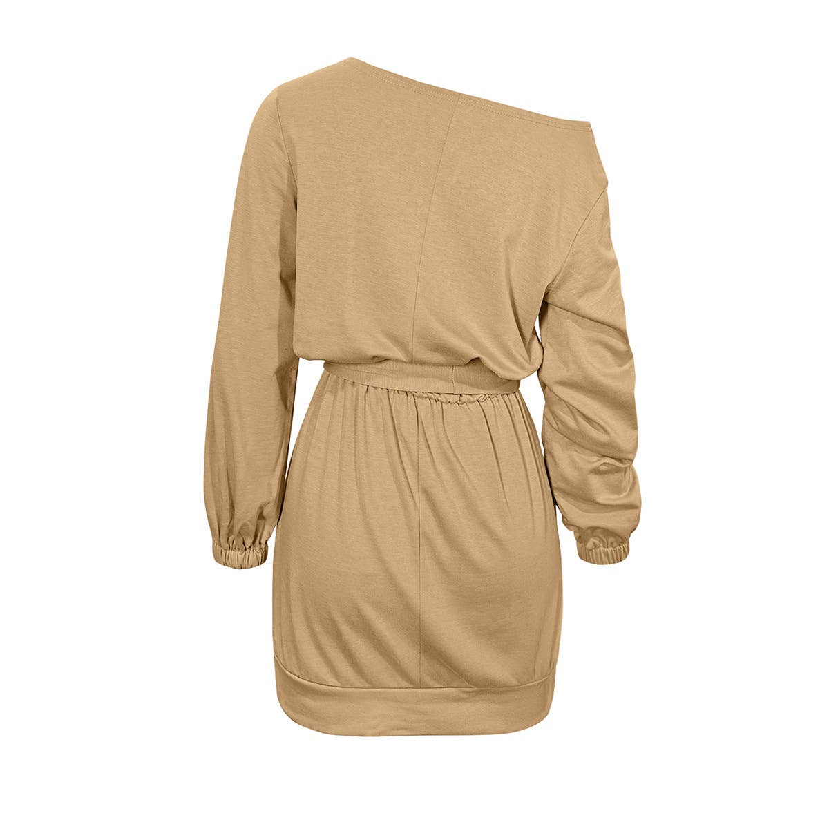 Off-the-shoulder solid-color long-sleeved dress