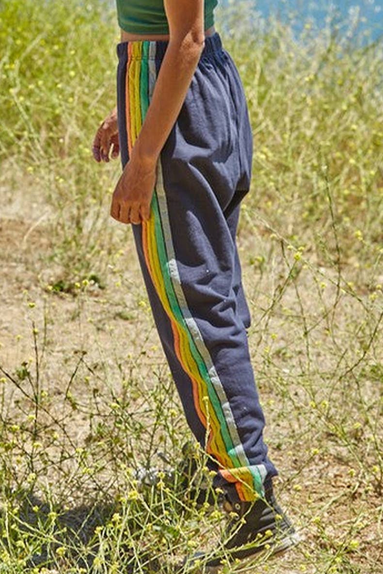 RAINBOW STRIPED PATCHWORK HIGH WAIST ANKLE PANTS