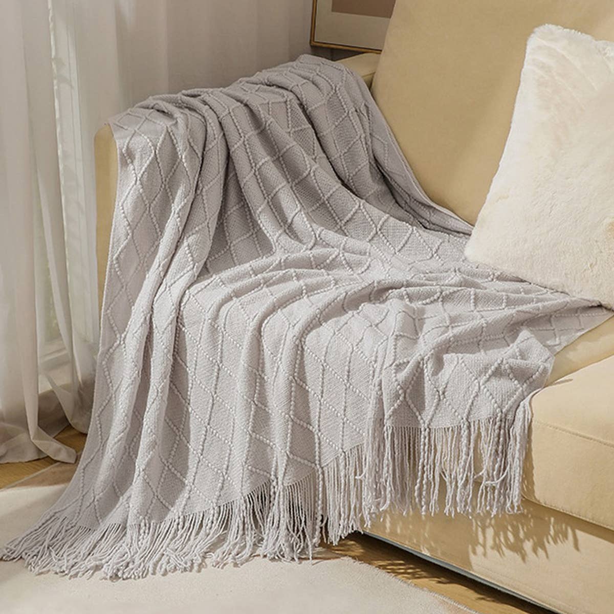 KNITTED TASSEL THIN BLANKET SOFA BLANKET