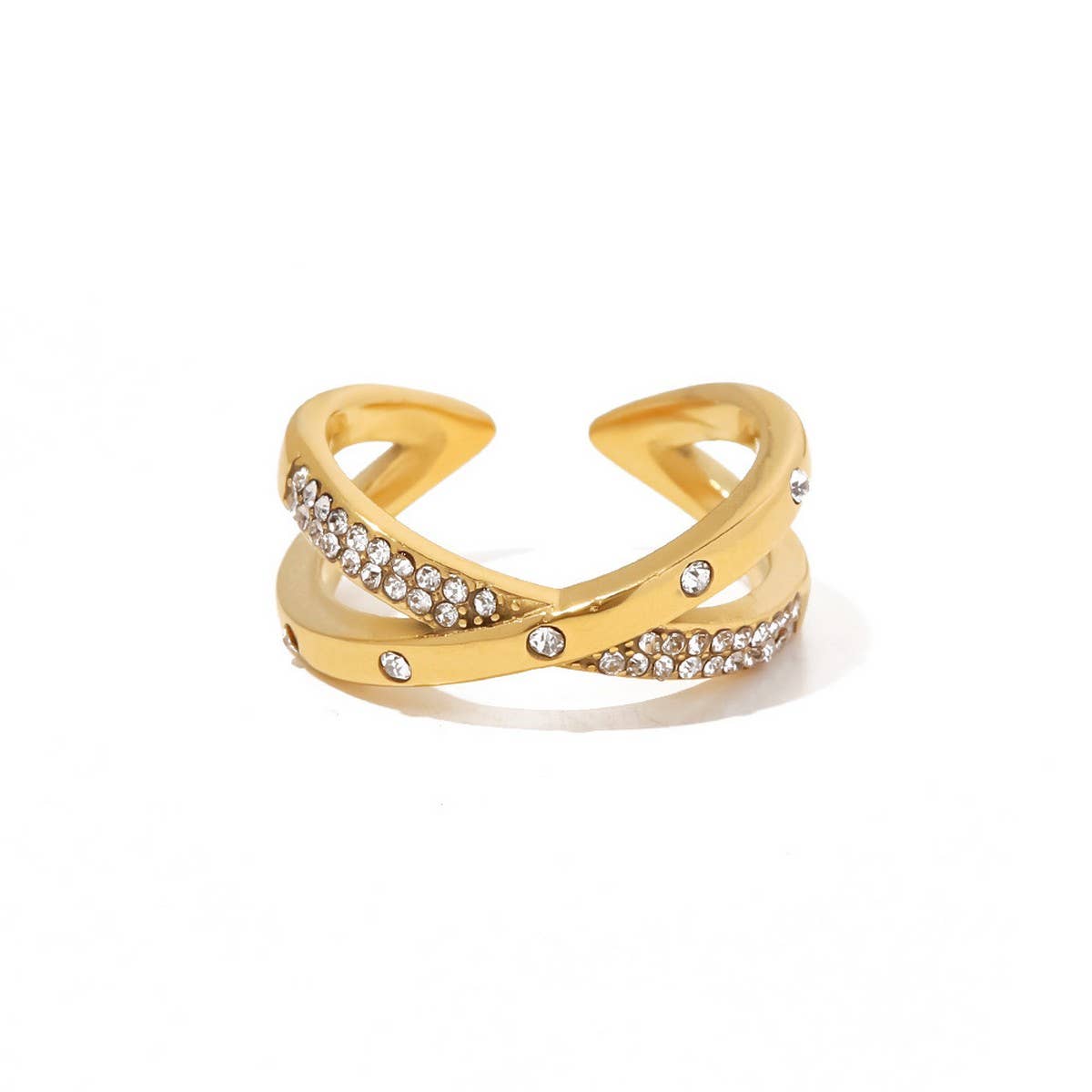 18K GOLD PLATED OPEN RING WITH DIAMOND_CWAJE1233