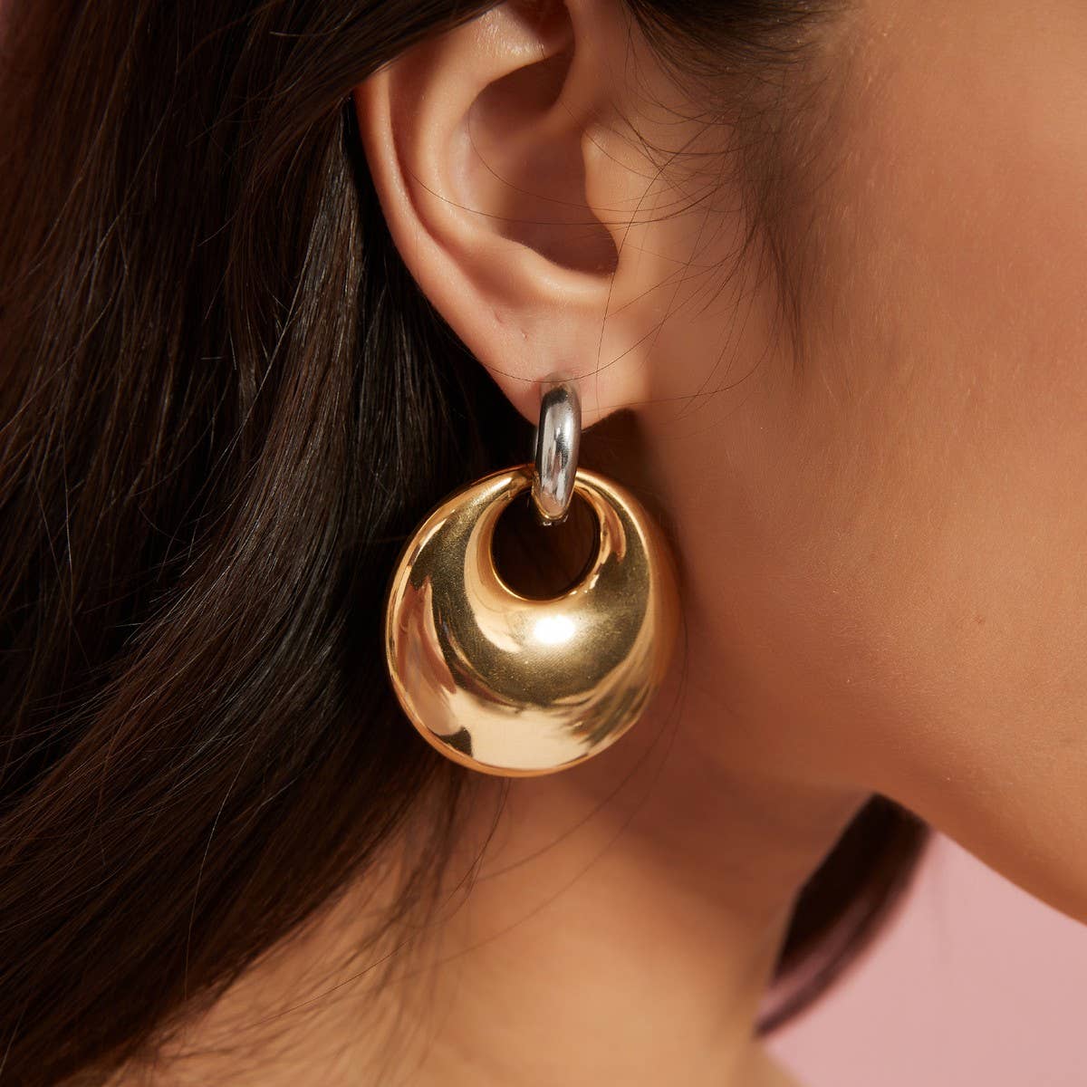 Two-Tone Gold & Silver Irregular Steel Earrings