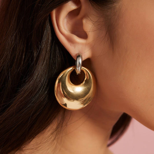 Two-Tone Gold & Silver Irregular Steel Earrings