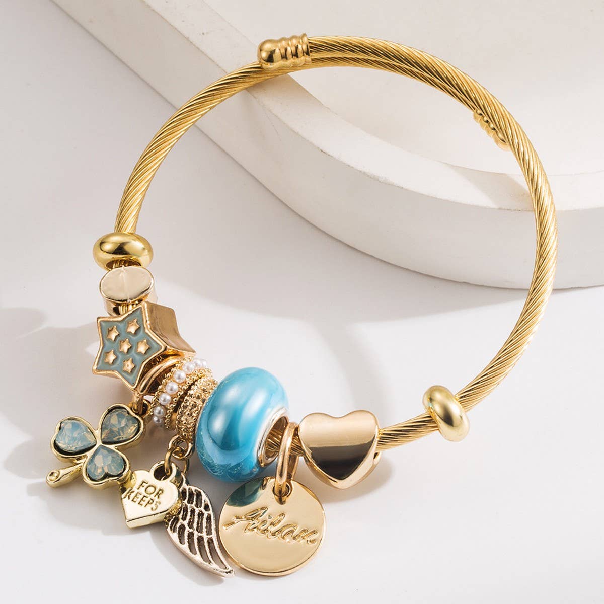 Unique Beaded Bracelet with Clover & Charms